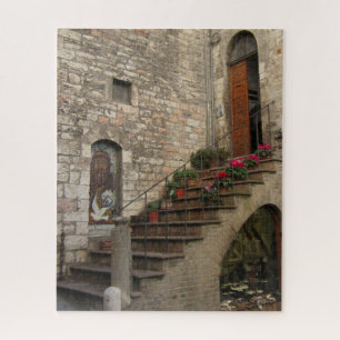 Red Flowers Stairway in Assisi -- puzzle