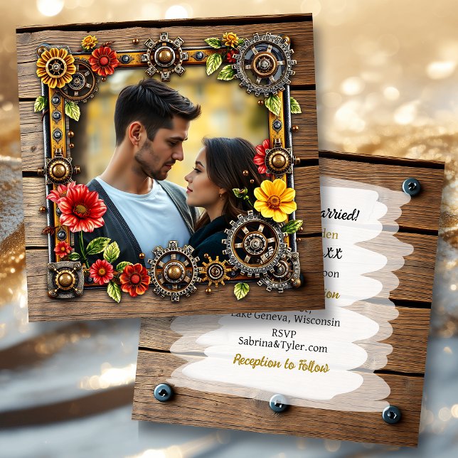 Red  Flowers Steampunk Personalised Wedding Invitation (Creator Uploaded)