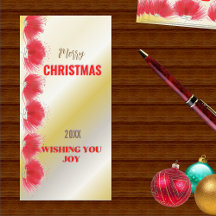 Red Flowers Trim Gold Gradient Xmas Card