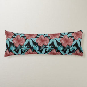 Red flowers tropical seamless pattern &blue leaves body cushion