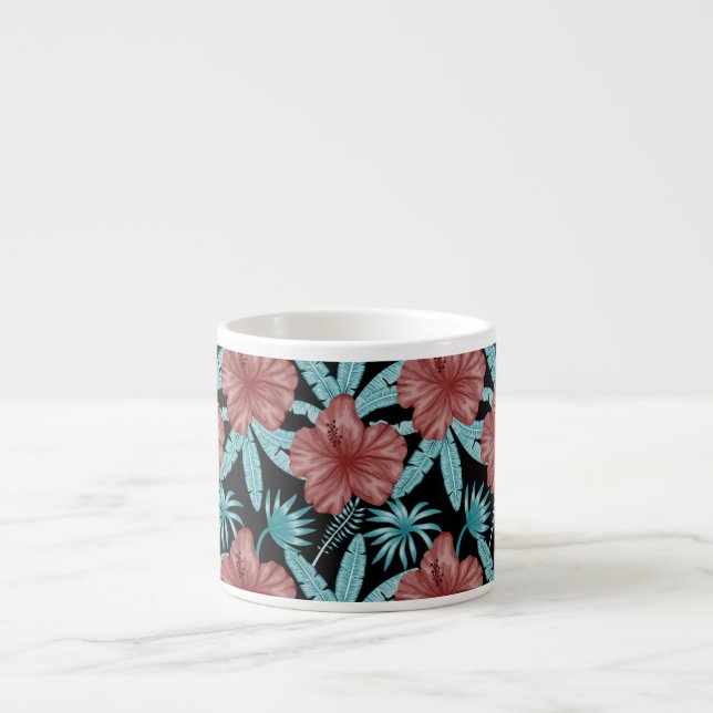 Red flowers tropical seamless pattern &blue leaves espresso cup (Front)