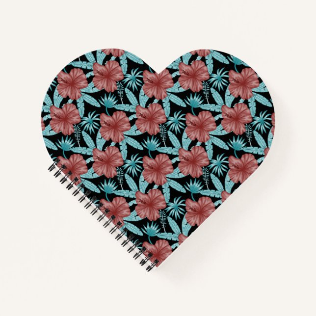 Red flowers tropical seamless pattern &blue leaves notebook (Front)