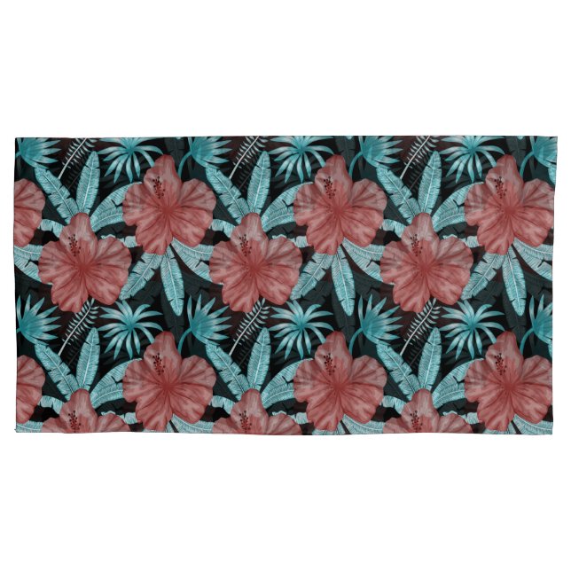 Red flowers tropical seamless pattern &blue leaves pillowcase (Front-Left)