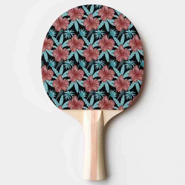 Red flowers tropical seamless pattern &blue leaves ping pong paddle (Front)