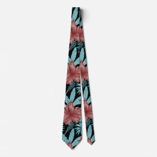 Red flowers tropical seamless pattern &blue leaves tie