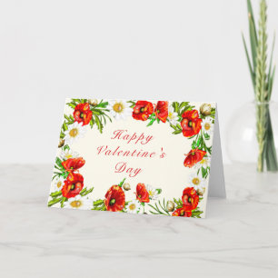 Red Flowers Valentine's Day Card with Custom Text
