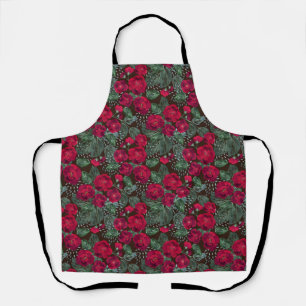 Red flowers, watercolor floral pattern. apron