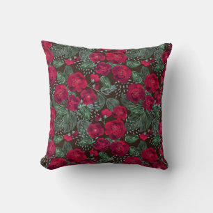 Red flowers, watercolor floral pattern. cushion