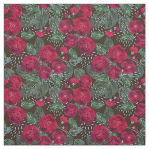 Red flowers, watercolor floral pattern. fabric