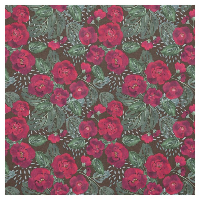 Red flowers, watercolor floral pattern. fabric (Swatch)