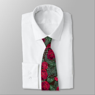 Red flowers, watercolor floral pattern. tie