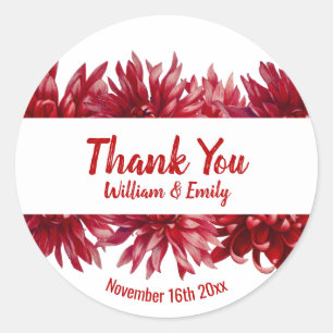 Red Flowers Wedding Classic Round Sticker