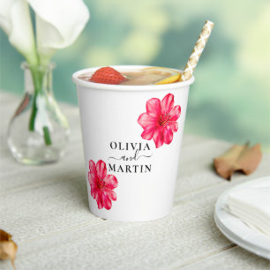 Red Flowers Wedding Paper Cups