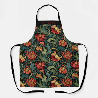 Red Flowers William Morris Personalize Apron