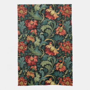 Red Flowers William Morris  Tea Towel