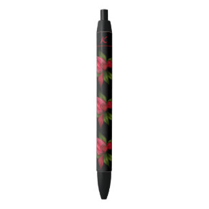 Red Flowers with Initial Black Ink Pen