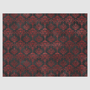 Red Flowery Damask on Charcoal Decoupage Tissue Paper
