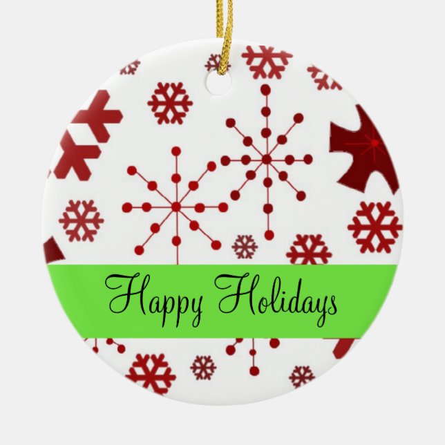 Red Flurry of Snowflakes Ceramic Ornament (Front)