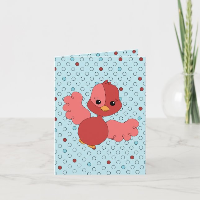 Red Flutter Bird Card (Front)