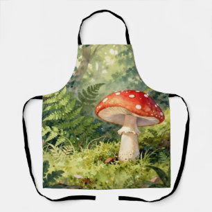 Red Fly Agaric Mushroom Watercolor Forest Scene Apron