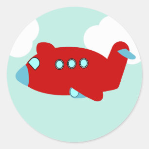 Red Flying Aeroplane round sticker