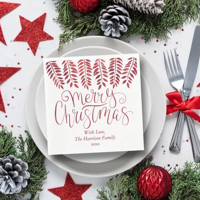 Red Foil Effect Typography Merry Christmas Napkin (Creator Uploaded)