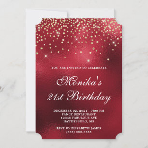 Red Foil Gold Diamond Confetti Bold 21st Birthday Invitation