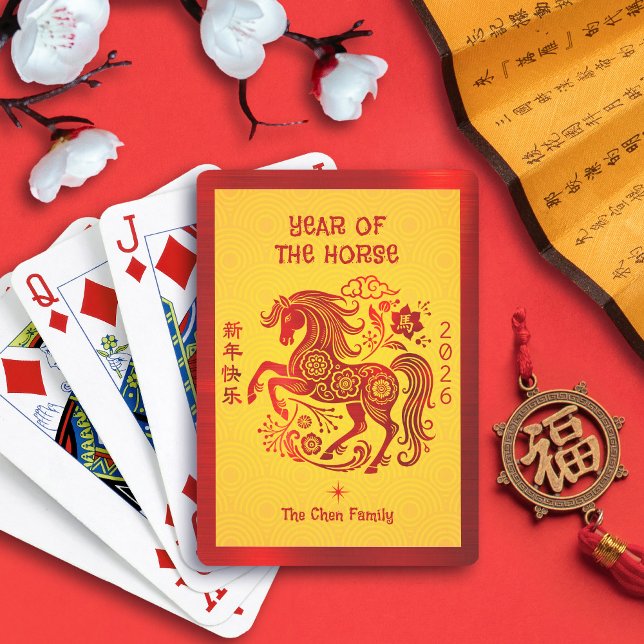 Red Foil Horse 2026 Chinese Lunar New Year Yellow Playing Cards (Creator Uploaded)