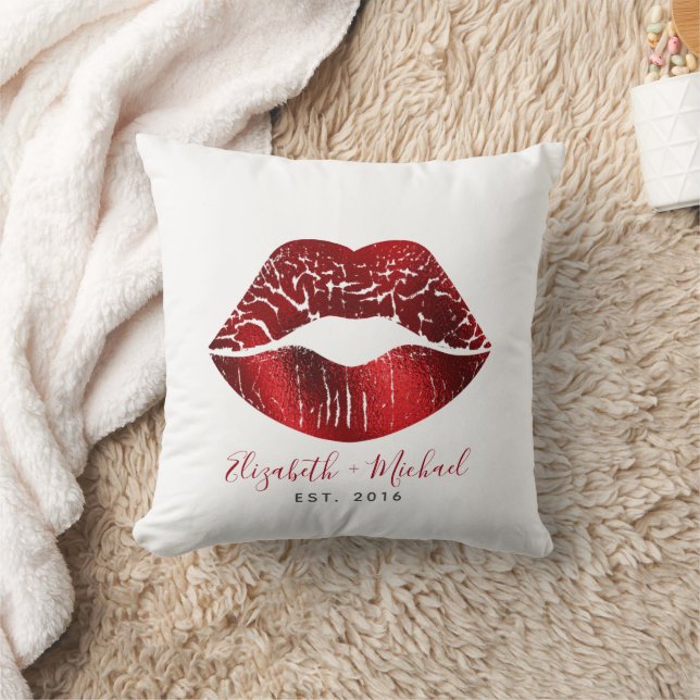 Red Foil Lips Custom Names Script Bold Modern Glam Cushion (Blanket)