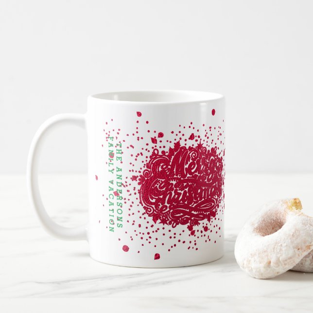 RED FOIL Merry Christmas Holiday VACATION MEMORY Coffee Mug (With Donut)