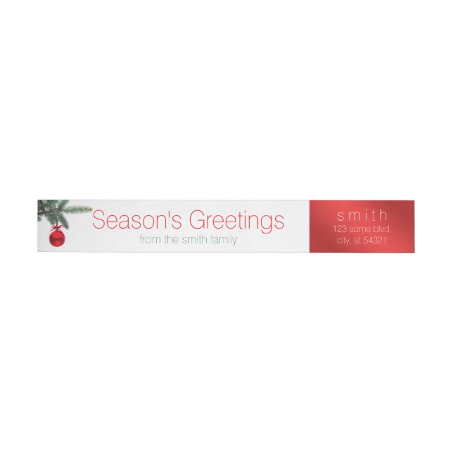 Red Foil Ornament Tree Branch Holiday Theme Modern Wrap Around Label (Individual)
