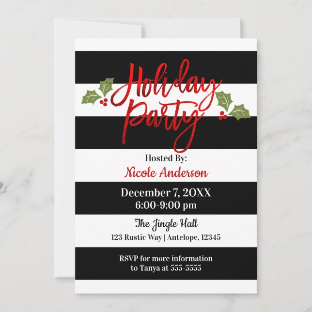 Red Foil Sleek Shine Modern Script Holiday Party Invitation (Front)
