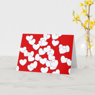Red Folded Greeting Card With White Love Hearts