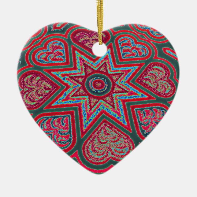 Red Folk Art Hearts  Ornament (Front)