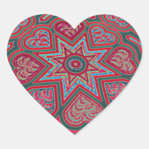Red Folk Art Hearts Stickers