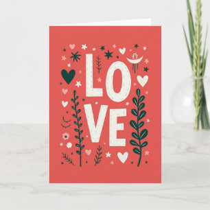 Red Folk Art Love Hearts Card