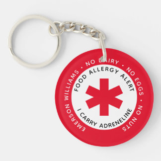 Red Food Allergy Alert  Key Ring