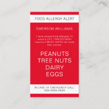 Red Food Allergy Alert Personalised Chef Card