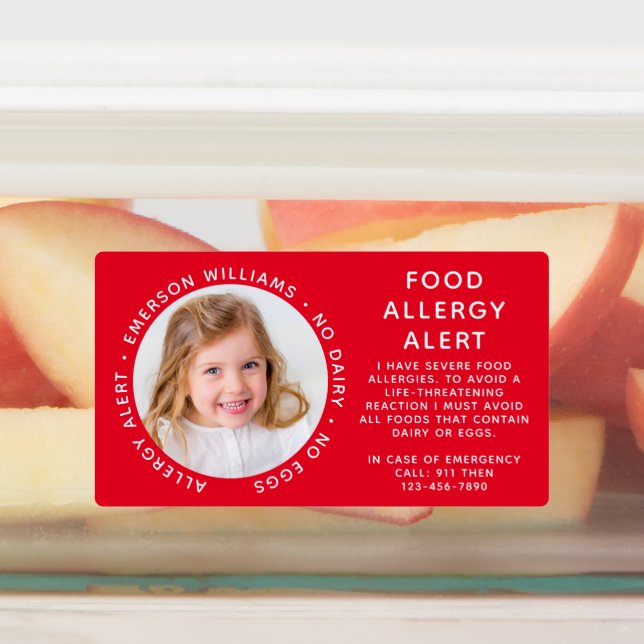 Red Food Allergy Alert Photo  (Affixed)