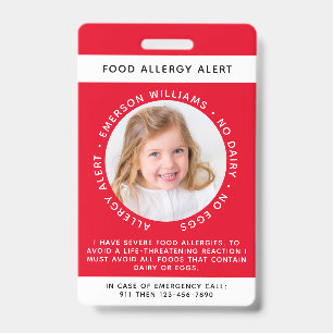 Red Food Allergy Alert Photo ID Badge