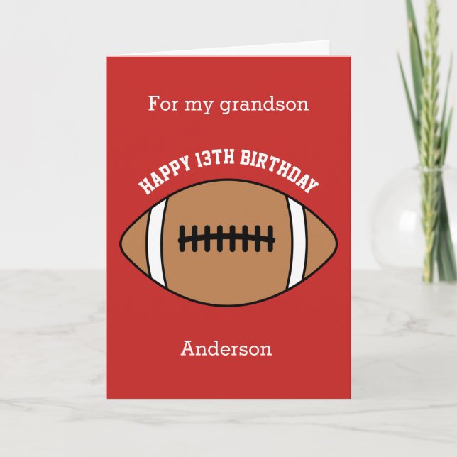 Red Football 13th Birthday Grandson Card (Front)