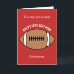 Red Football 13th Birthday Grandson Card<br><div class="desc">A 13th birthday football birthday grandson card,  which you can easily personalise with his name and age if it's a different age. The inside reads a birthday message,  which you can easily edit as well. You can personalise the back of this football birthday card with the year.</div>