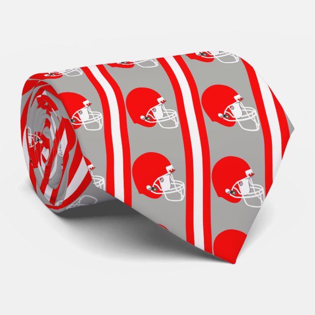 Red Football Helmet on Grey Necktie 2 (Rolled)
