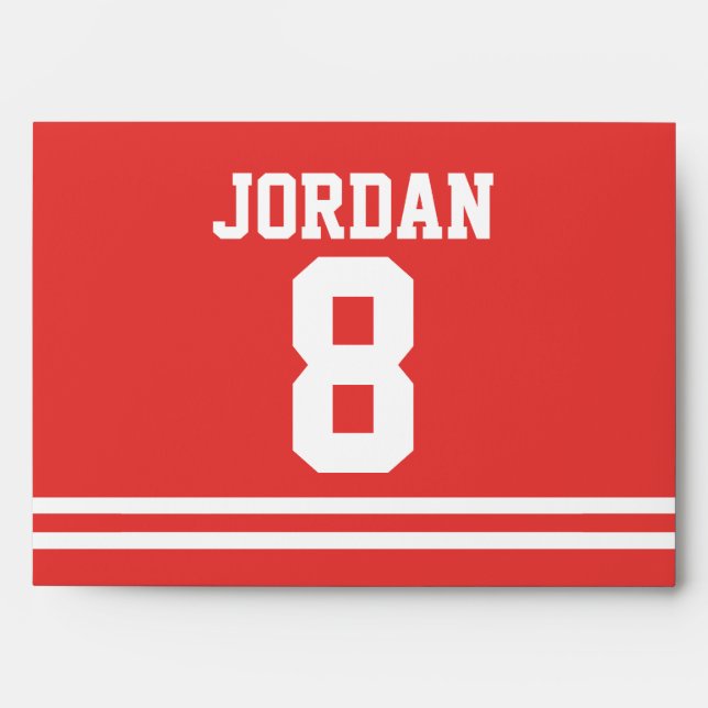 Red Football Jersey - Sports Theme Birthday Party Envelopes (Front)