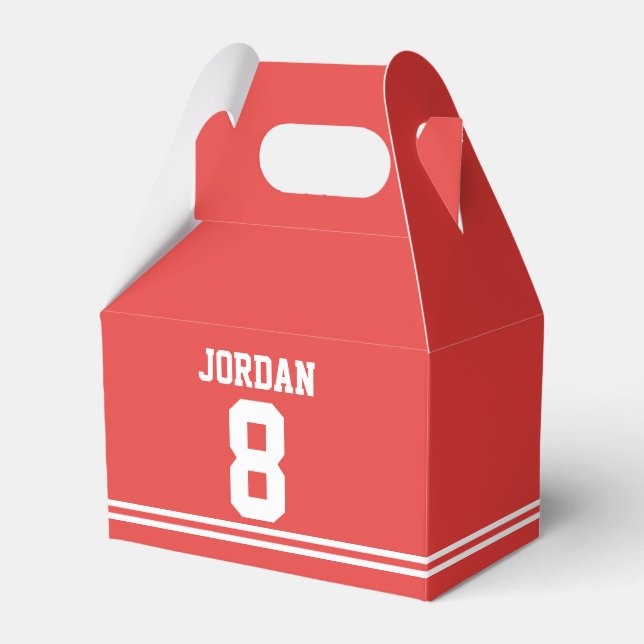 Red Football Jersey - Sports Theme Birthday Party Favour Box (Front Side)