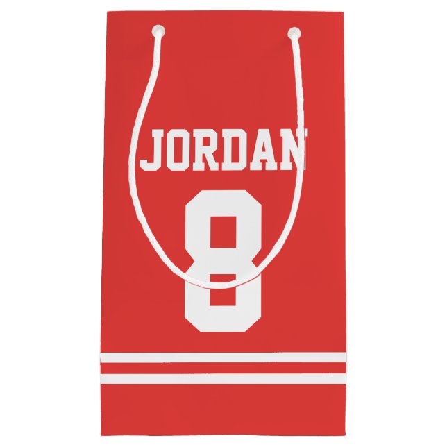 Red Football Jersey - Sports Theme Birthday Party Small Gift Bag (Front)