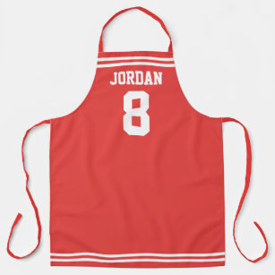 Red Football Jersey with Custom Name and Number Apron