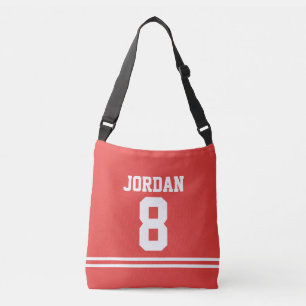 Red Football Jersey with Custom Name and Number Crossbody Bag