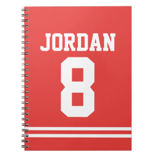 Red Football Jersey with Custom Name and Number Notebook