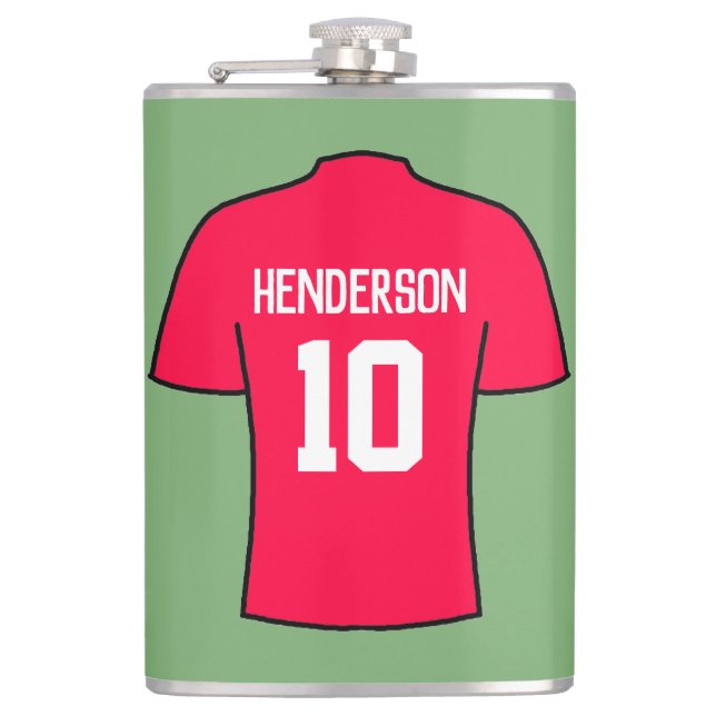 Red Football Shirt with Name and Number Hip Flask (Front)